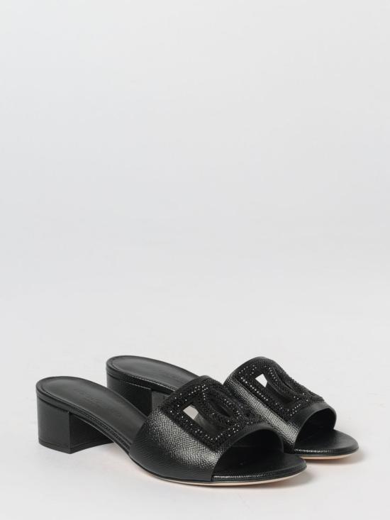 26SS 돌체앤가바나 스웨이드 라인스톤 도핀 카프스킨 뮬 CR1938A0217 8B956 Black - DOLCE & GABBANA