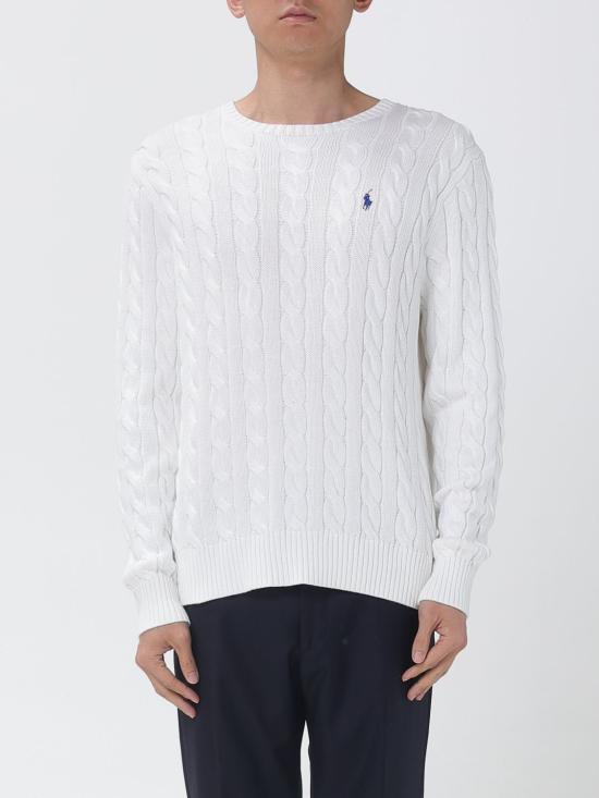 26SS 폴로 랄프로렌 로고 자수 케이블 니트 스웨터 710775885 033 White