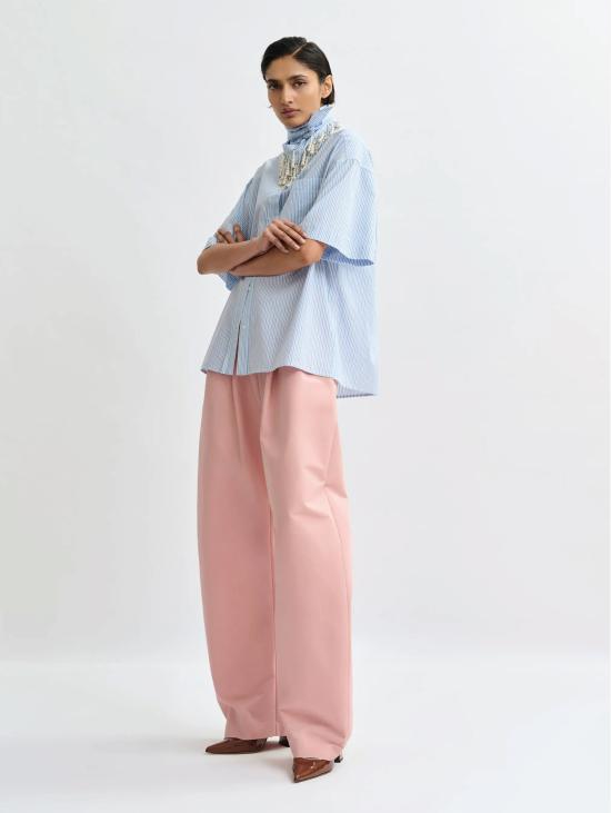 26SS 에센셜앤트워프 셔츠 Camicia a Righe con Foulard 및 Strass Celeste - ESSENTIEL ANTWERP