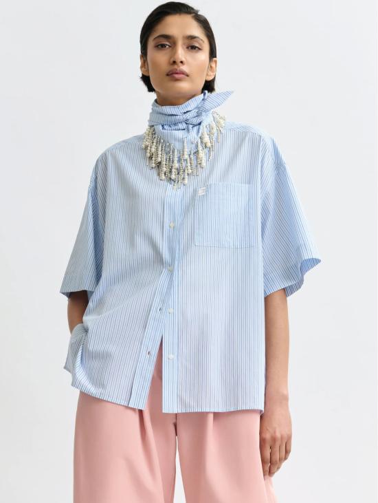 26SS 에센셜앤트워프 셔츠 Camicia a Righe con Foulard 및 Strass Celeste