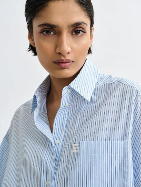 26SS 에센셜앤트워프 셔츠 Camicia a Righe con Foulard 및 Strass Celeste - ESSENTIEL ANTWERP