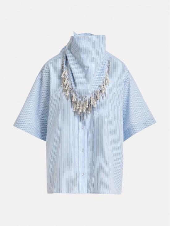 26SS 에센셜앤트워프 셔츠 Camicia a Righe con Foulard 및 Strass Celeste - ESSENTIEL ANTWERP
