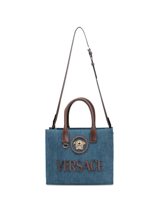 26SS 베르사체 라 메두사 데님 스몰 토트백 10058611A17151 2U6EV DENIM VINTAGE BROWN VERSACE GOLD - VERSACE