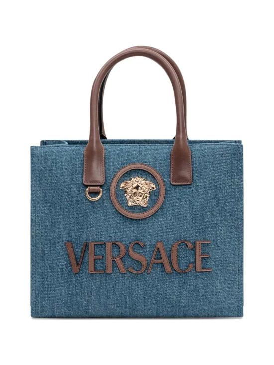 26SS 베르사체 라 메두사 데님 스몰 토트백 10058611A17151 2U6EV DENIM VINTAGE BROWN VERSACE GOLD