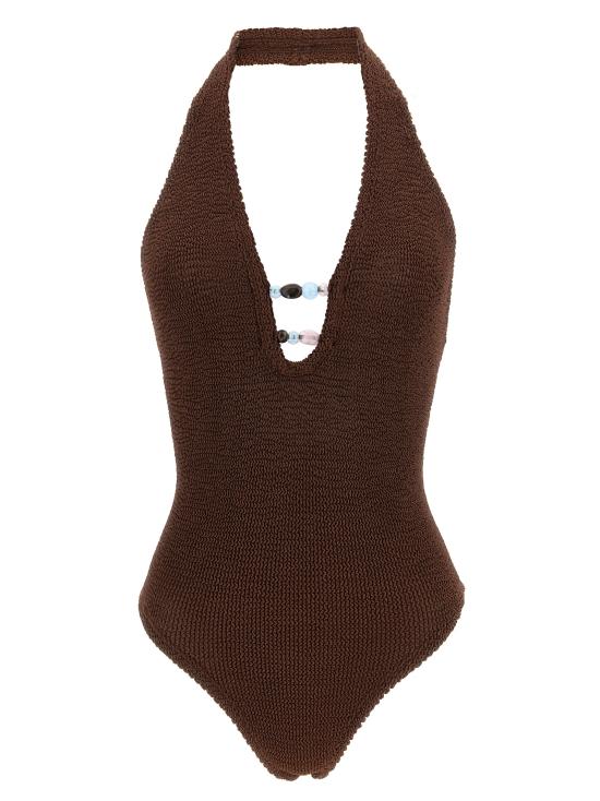 26SS 훈자 지 비치웨어 ADRIANABEADEDSWIMMETALLICCHOCOLATE Brown