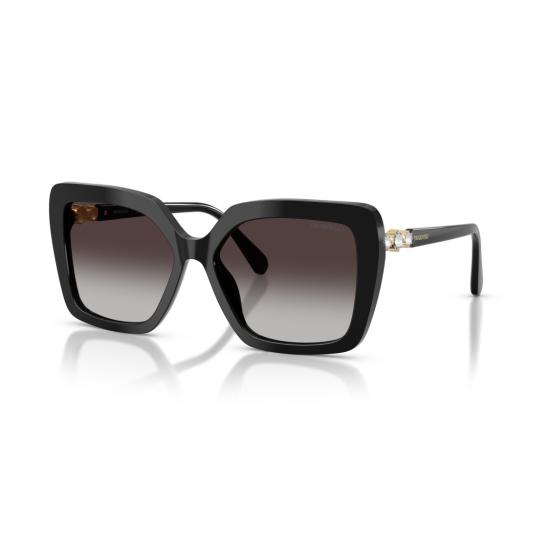 26SS 스와로브스키 선글라스 0Sk6049 크리스탈 장식이 있는 오버사이즈 블랙 아세테이트 - SWAROVSKI