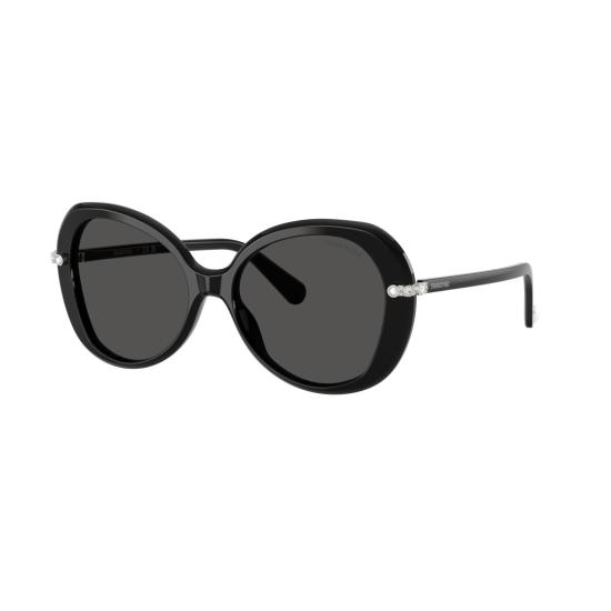 26SS 스와로브스키 선글라스 0Sk6059 크리스탈 장식이 있는 둥근 블랙 아세테이트 - SWAROVSKI