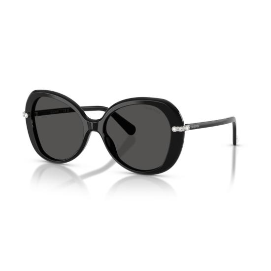 26SS 스와로브스키 선글라스 0Sk6059 크리스탈 장식이 있는 둥근 블랙 아세테이트 - SWAROVSKI