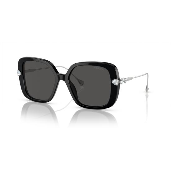 26SS 스와로브스키 선글라스 0Sk6011 크리스탈 장식이 있는 대형 사각형 블랙 아세테이트 - SWAROVSKI