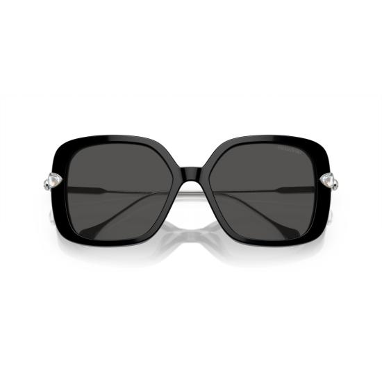 26SS 스와로브스키 선글라스 0Sk6011 크리스탈 장식이 있는 대형 사각형 블랙 아세테이트 - SWAROVSKI