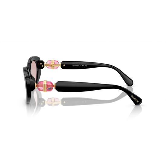 26SS 스와로브스키 선글라스 0Sk6002 핑크 크리스탈 장식이 있는 오버사이즈 블랙 아세테이트 - SWAROVSKI