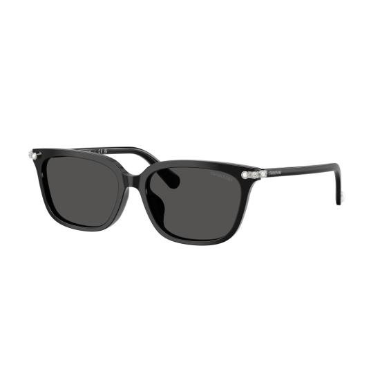 26SS 스와로브스키 선글라스 0Sk6064d 크리스탈 장식 경첩이 있는 직사각형 블랙 아세테이트 - SWAROVSKI
