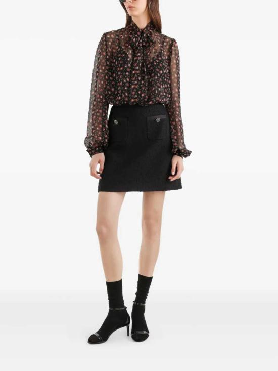 26SS 돌체앤가바나 스몰 로즈 프린트 쉬폰 탑 F7BJ2TIS10I HN5XJ ROSELLINE FDO NEROMUL - DOLCE & GABBANA