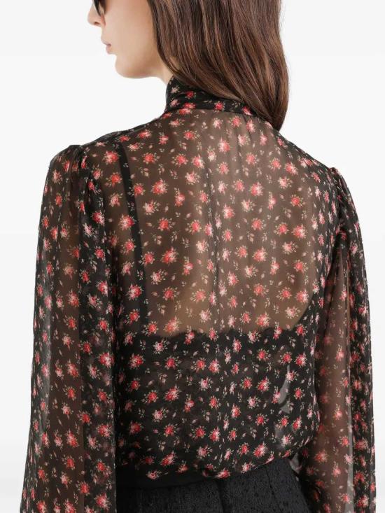 26SS 돌체앤가바나 스몰 로즈 프린트 쉬폰 탑 F7BJ2TIS10I HN5XJ ROSELLINE FDO NEROMUL - DOLCE & GABBANA