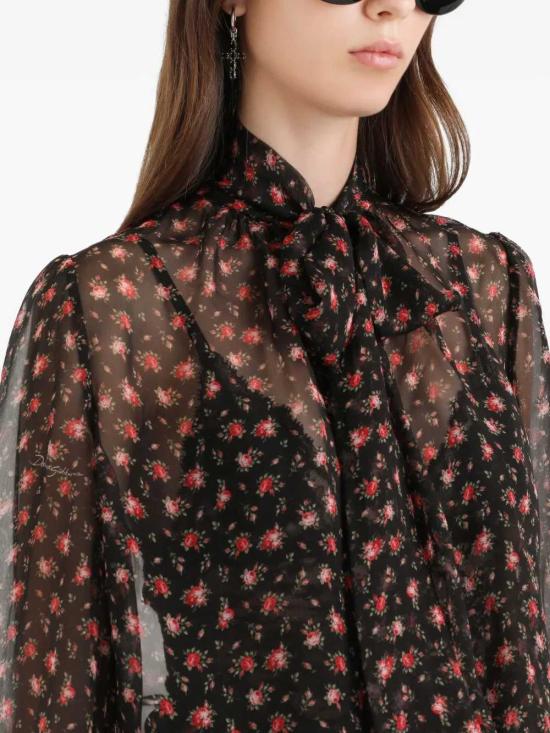 26SS 돌체앤가바나 스몰 로즈 프린트 쉬폰 탑 F7BJ2TIS10I HN5XJ ROSELLINE FDO NEROMUL - DOLCE & GABBANA