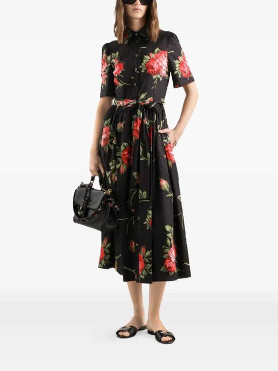 26SS 돌체앤가바나 로즈 부케 프린트 포플린 셔츠 드레스 F6JFNTHS5UT HN5ZN BOUQUET ROSE F NERO - DOLCE & GABBANA