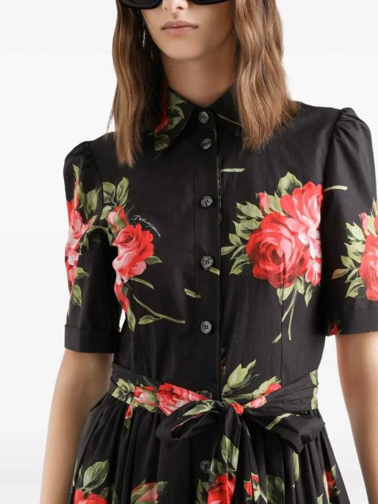 26SS 돌체앤가바나 로즈 부케 프린트 포플린 셔츠 드레스 F6JFNTHS5UT HN5ZN BOUQUET ROSE F NERO - DOLCE & GABBANA