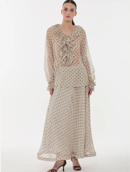 26SS 파로쉬 스커트 Pois Panna/Marrone 시폰 드레스를 입고 - PAROSH