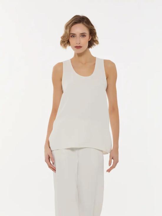 26SS 파로쉬 블라우스 Cady Girocollo Senza Maniche Panna 소재의 블루사