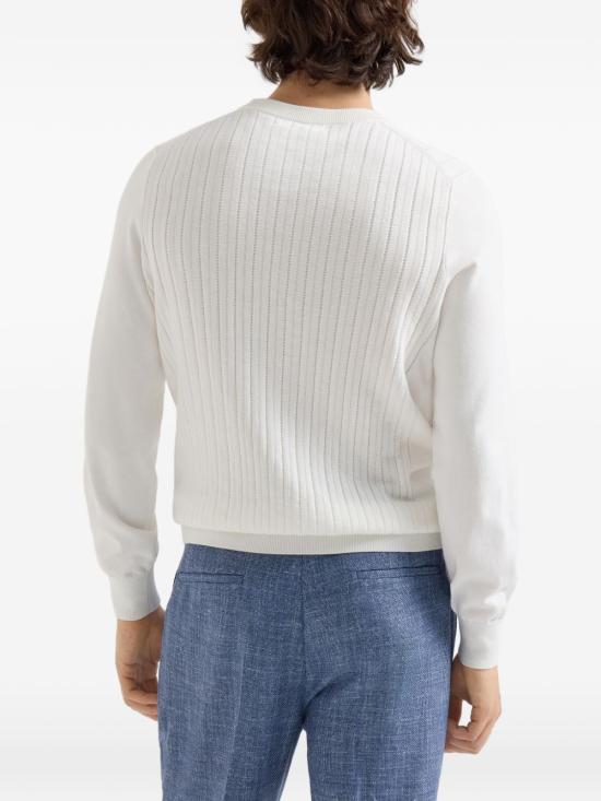 26SS 브루넬로 쿠치넬리 코튼 텍스처드 립 니트 스웨터 M29204000C2723 BIANCO - BRUNELLO CUCINELLI