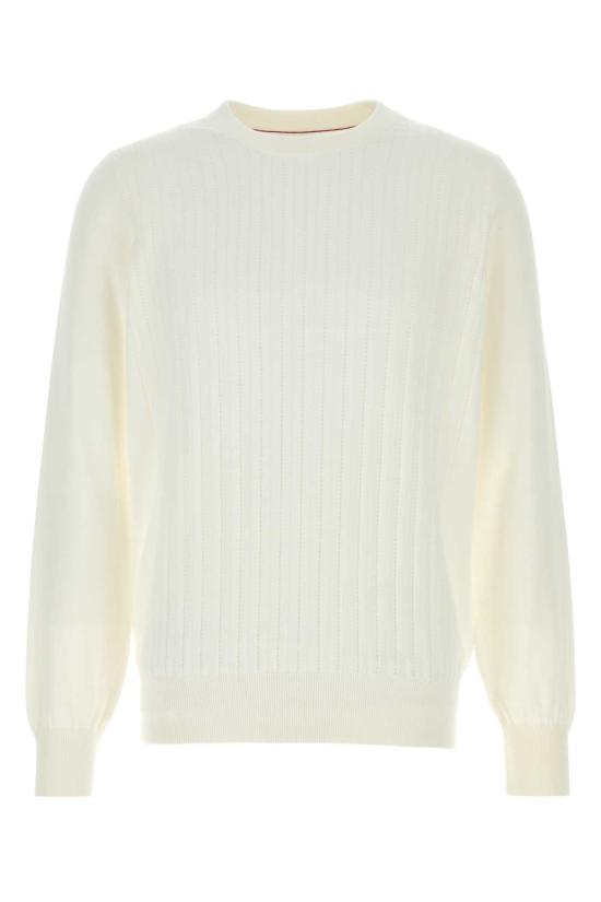 26SS 브루넬로 쿠치넬리 코튼 텍스처드 립 니트 스웨터 M29204000C2723 BIANCO