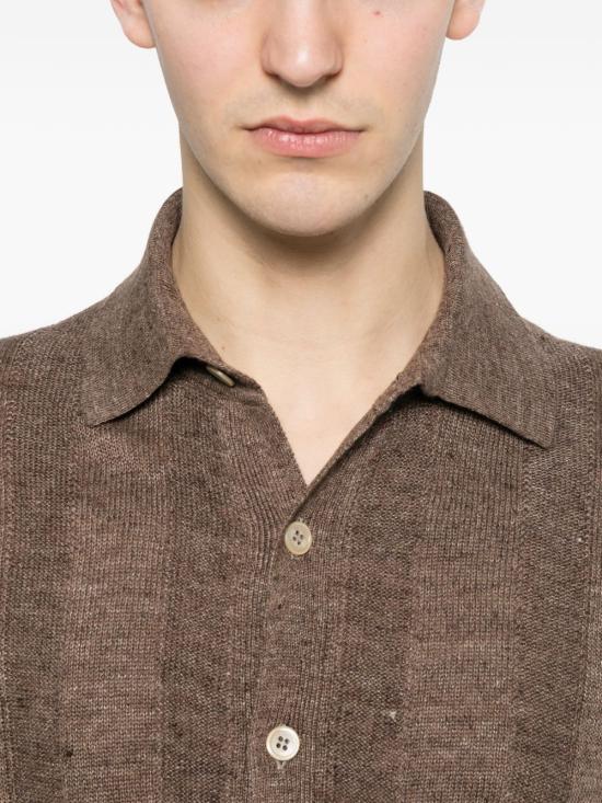 26SS 브루넬로 쿠치넬리 리넨 립 코튼 반소매 셔츠 M2L707805CNO22 MARRONE - BRUNELLO CUCINELLI