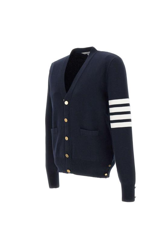 26FW 톰브라운 코튼 밀라노 스티치 4바 V넥 가디건 MKC171A 00219415 BLUE - THOM BROWNE