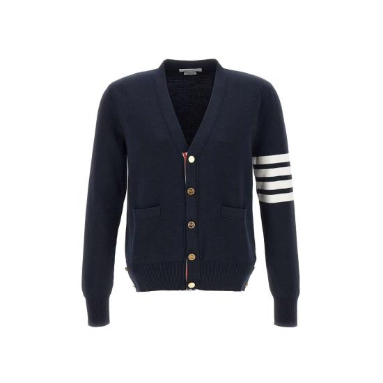 26FW 톰브라운 코튼 밀라노 스티치 4바 V넥 가디건 MKC171A 00219415 BLUE - THOM BROWNE
