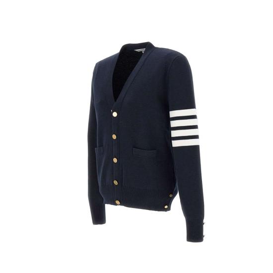 26FW 톰브라운 코튼 밀라노 스티치 4바 V넥 가디건 MKC171A 00219415 BLUE - THOM BROWNE