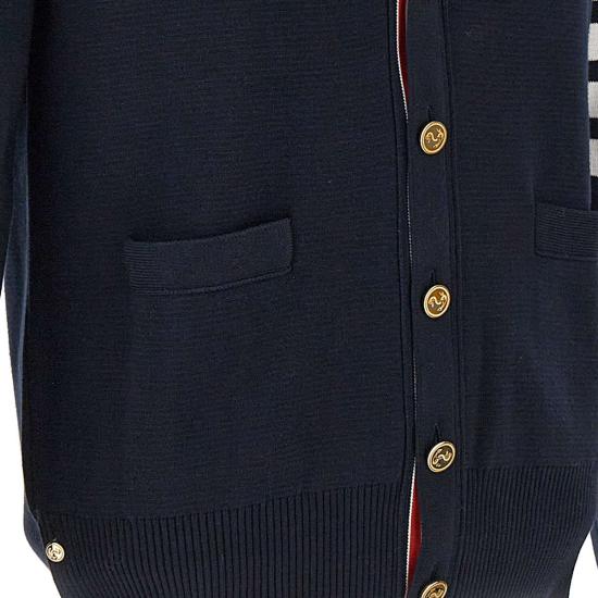 26FW 톰브라운 코튼 밀라노 스티치 4바 V넥 가디건 MKC171A 00219415 BLUE - THOM BROWNE