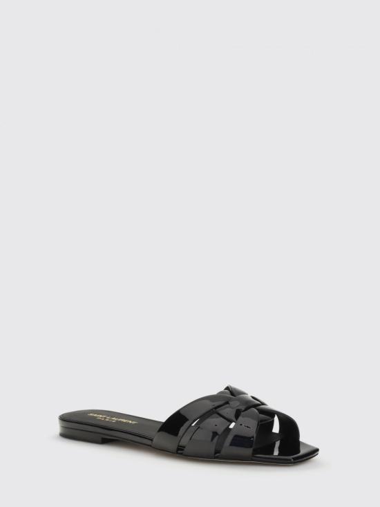 26SS 생로랑 페이턴트 레더 트리뷰트 플랫 샌들 571952AAAOW 1000 Black - SAINT LAURENT