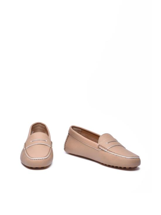  산토니 플랫 슈즈 베이지 해머드 가죽/고무 소재 여성용 해머드 로퍼 - SANTONI