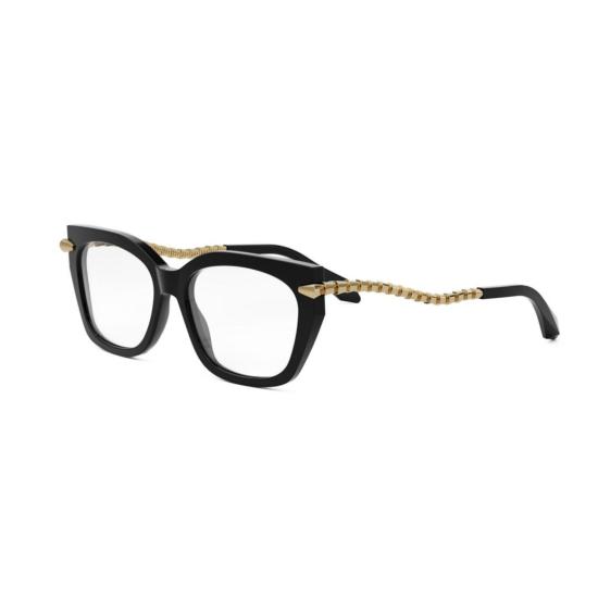  불가리 안경 금색 체인 장식이 있는 직사각형 검정색 안경 - BVLGARI
