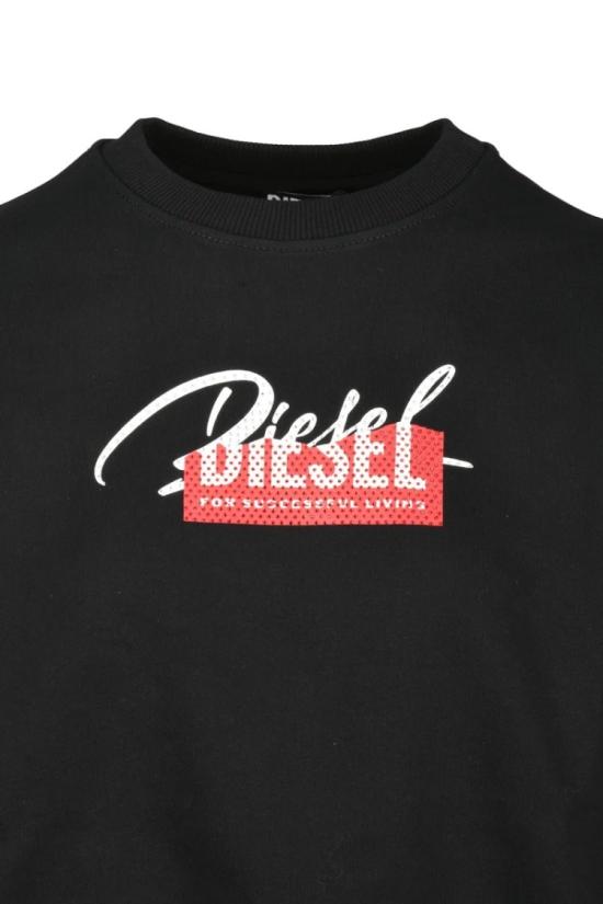  디젤 긴팔 티셔츠 블랙 코튼 여성용 크롭 스웨트셔츠 - DIESEL