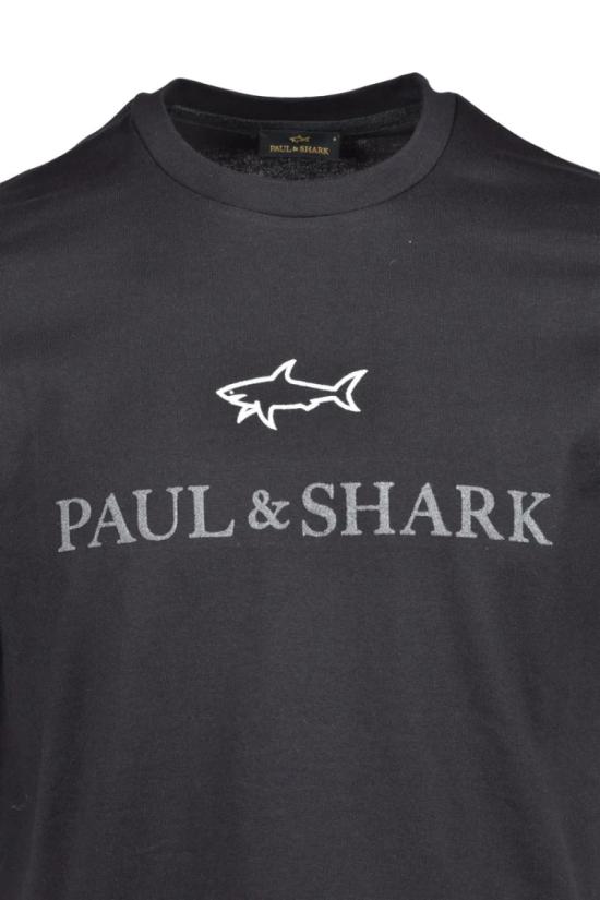 25SS 폴앤샤크 반팔 티셔츠 검정색 면 남성용 티셔츠 - PAUL & SHARK