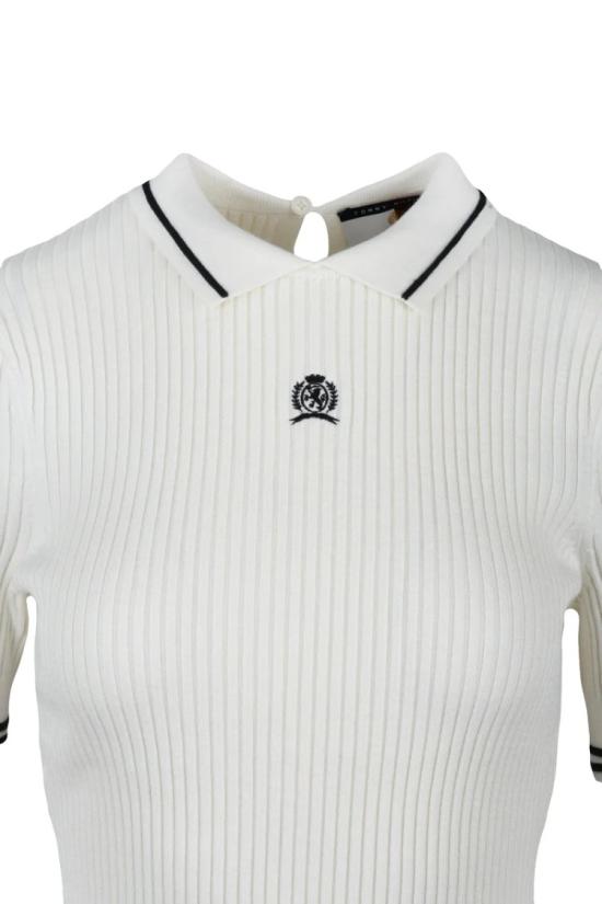 25SS 타미힐피거 폴로 티셔츠 베이지색 골지 니트 면 비스코스 폴리아미드 실크 - TOMMY HILFIGER