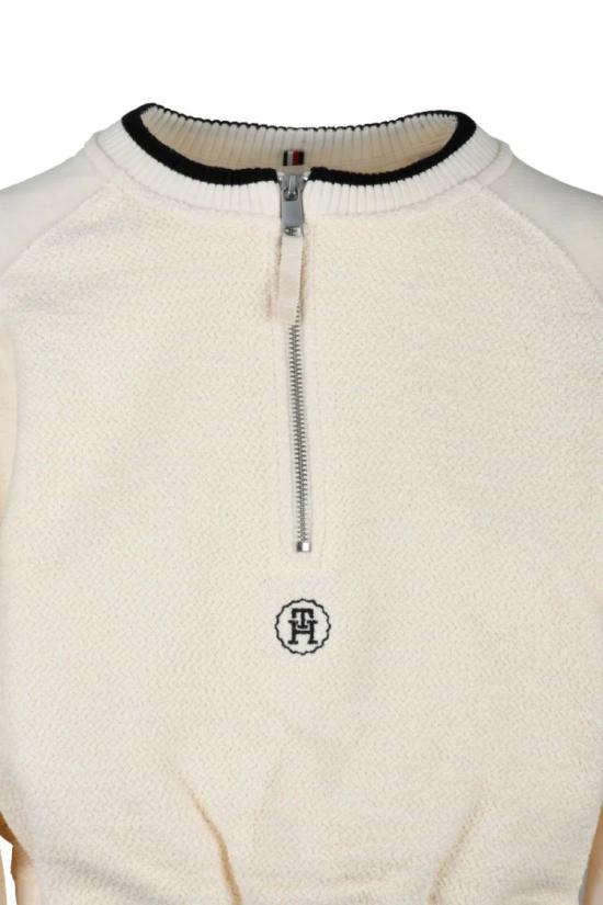  타미힐피거 긴팔 티셔츠 크림색 면 크롭 스웨트셔츠 - TOMMY HILFIGER