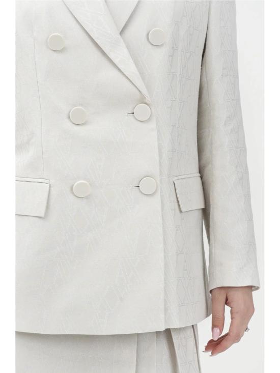 25SS 알마니 수트 자켓 흰색 면/폴리에스터 더블 브레스트 재킷 - ARMANI