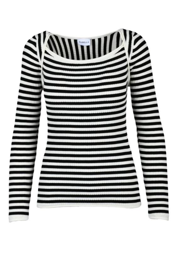 25SS 마렐라 니트웨어 블랙/화이트 데뷔토 비스코스 폴리에스터 골지 니트