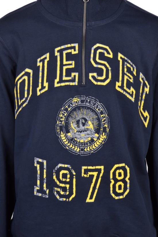 디젤 탑 파란색/노란색 면 소재 남성용 지퍼 후드티 - DIESEL