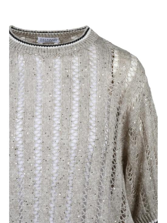 25SS 브루넬로 쿠치넬리 니트웨어 베이지 린넨 나일론 여성 스웨터 - BRUNELLO CUCINELLI