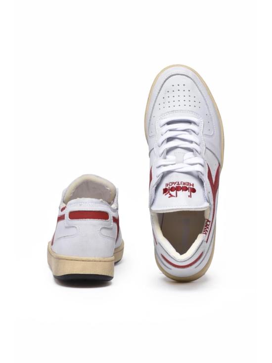  디아도라 헤리티지 스니커즈 회색과 빨간색 가죽 바스켓 로우 - DIADORA HERITAGE