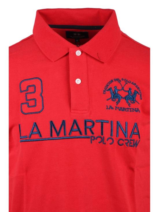  라 마티나 폴로 티셔츠 레드 남성용 코튼 폴로 셔츠 - LA MARTINA
