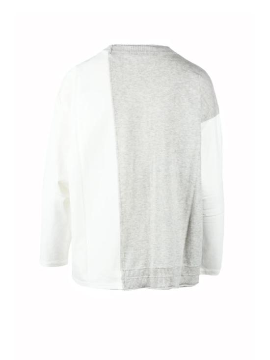  플랜테이션 니트웨어 화이트/그레이 패치워크 니트 - PLANTATION