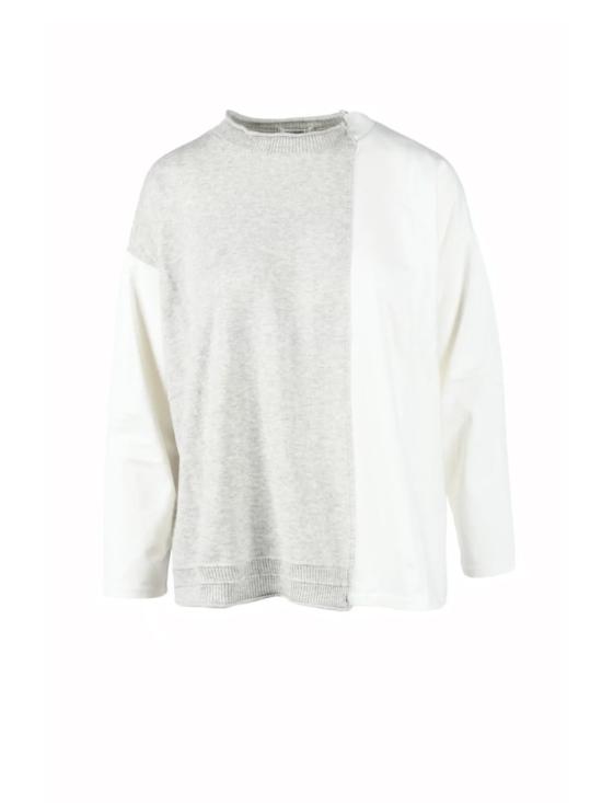  플랜테이션 니트웨어 화이트/그레이 패치워크 니트