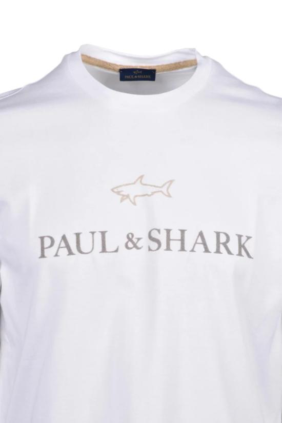 25SS 폴앤샤크 반팔 티셔츠 흰색 면 남성용 티셔츠 - PAUL & SHARK