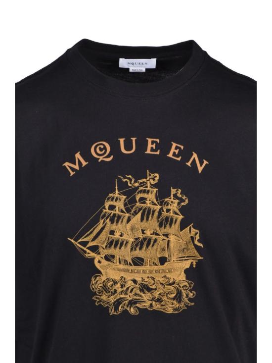 25SS 알렉산더 맥퀸 반팔 티셔츠 블랙 코튼 로고 티셔츠 - ALEXANDER MCQUEEN