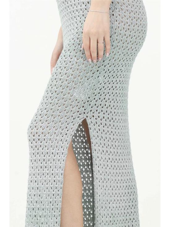 25SS 아켑 니트웨어 녹색 비스코스 폴리에스터 스트레이트 니트 드레스 - AKEP