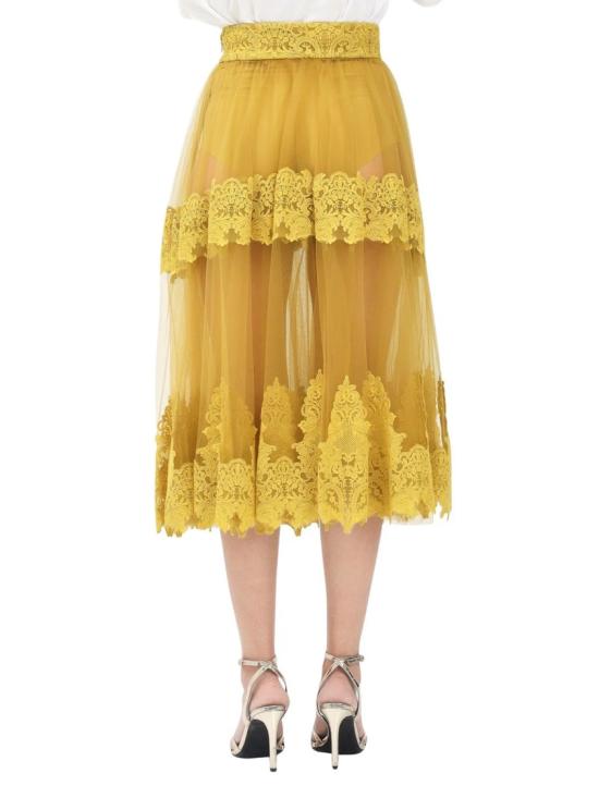 25SS 엘리자베타프랜치 롱 스커트 카레색 폴리아미드 엘라스테인 자수 - ELISABETTA FRANCHI
