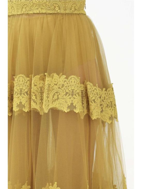 25SS 엘리자베타프랜치 롱 스커트 카레색 폴리아미드 엘라스테인 자수 - ELISABETTA FRANCHI